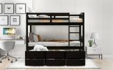 Twin over Twin Wood Bunk Bed with Trundle and Drawers