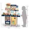 Large Pretend Play Kitchen Set Kids Cooking Playset with Realistic Lights; Vivid Sounds; Play Phone; Clock and 65 Pcs Accessories; 3 +; Blue XH