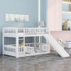 Bunk Bed with Slide; Twin Over Twin Low Bunk Bed with Fence and Ladder for Toddler Kids Teens