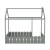 (Slats are not included) Twin Size Wood Bed House Bed Frame with Fence; for Kids; Teens; Girls; Boys