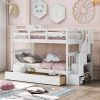 Stairway Twin-Over-Twin Bunk Bed with Three Drawers for Bedroom, Dorm - Gray