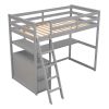 Twin Size Loft Bed with Desk and Shelves; Two Built-in Drawers