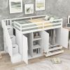 Functional Loft Bed with 3 Shelves; 2 Wardrobes and 2 Drawers; Ladder with Storage; No Box Spring Needed