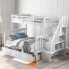 Stairway Twin-Over-Full Bunk Bed with Drawer; Storage and Guard Rail for Bedroom; Dorm; for Adults