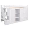 Functional Loft Bed with 3 Shelves; 2 Wardrobes and 2 Drawers; Ladder with Storage; No Box Spring Needed
